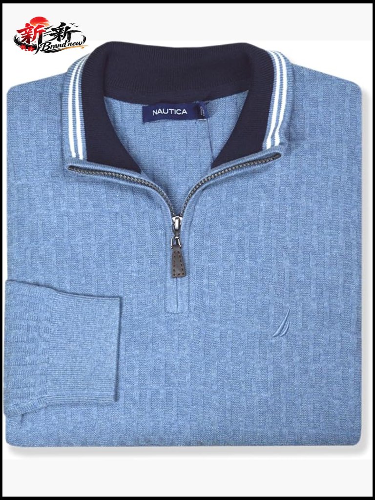 Classic Fit Textured N Jacquard Quarter Zip Sweater
